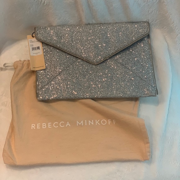 NWT Rebecca Minkoff Silver Glitter Leo Clutch w/ Dust Bag! - Picture 3 of 11